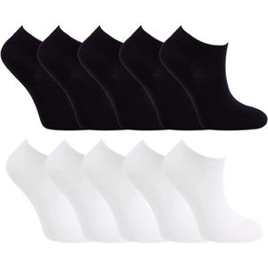 10 paar sneaker sokken | 5 paar wit | 5 paar zwart | zonder naad op de tenen