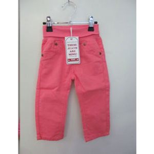 Feetje denim broek met brede elatische tailleband roze maat 68