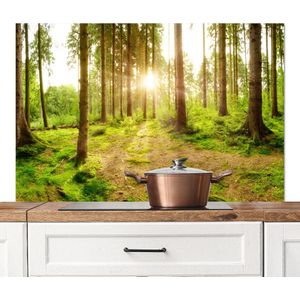 Spatscherm keuken 120x80 cm - Kookplaat achterwand Bos - Groen - Zonlicht - Bomen - Muurbeschermer - Spatwand fornuis - Hoogwaardig aluminium