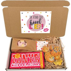 Valentijn cadeau - Ik vind jou heel lief - Tony chocolonely - hartjes - emoji chocolade - brievenbus cadeau