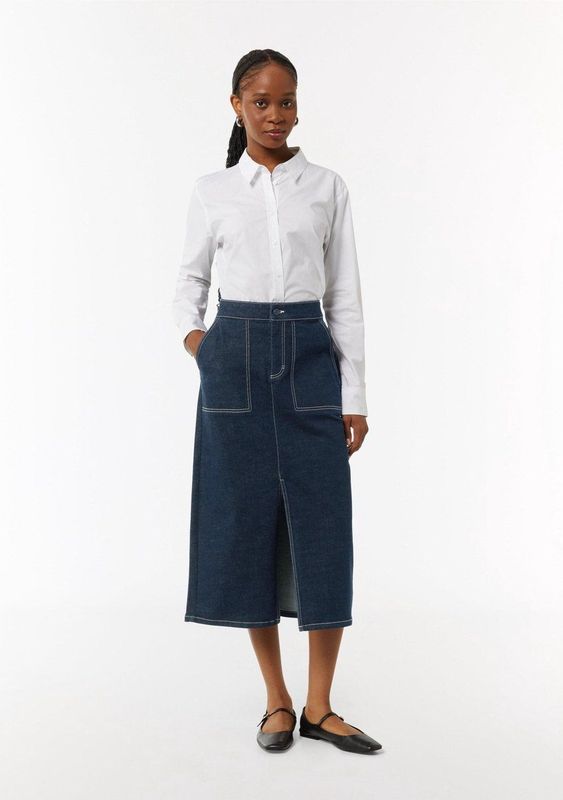 comma - Midirok - Donkere Wassing - Elastisch Denim