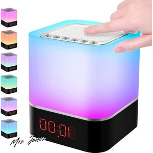 Mrs. Jones Bluetooth luidspreker wekker 5-in-1 led-bedlampje touch-dimbaar 7 kleuren digitale MP3-speler met SD-kaart USB .