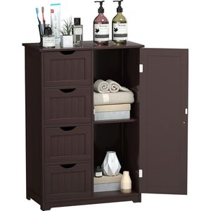 Dressoir badkamerkast bijzetkast highboard multifunctionele kast staande kast dressoir met 4 laden en 1 kastgedeelte (bruin)