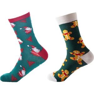 kerstsokken - 2 pack - One size - unisex - Gekke foute vrolijke happy kerst sokken - Kerst Funny Cadeau voor Vrouwen & Mannen - Geschenk Kerstsokken - maat 36/44