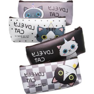 Etui Kat - Set van 4 stuks - Waterdicht - Voor school en kantoor - 19 x 8.5 cm
