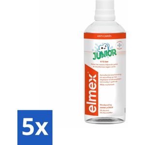 5 x Elmex Mondspoeling Junior (5-12 Jaar) 400 ml - Tandspoeling Voor Beugeldragers