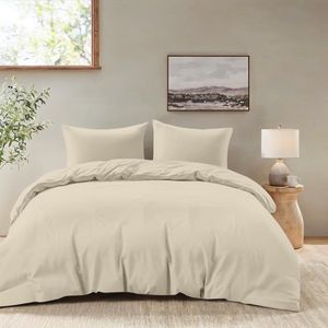 Dekbedovertrek 260x240 cm met 2 kussenslopen 65x65 cm - Beige - 260x240 volwassen bedset van 100 procent microvezel