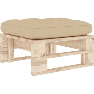 vidaXL Tuinhocker Grenenhout met Beige Kussen Tuinstoel - Tuinvloerzeil - Buitendecoratie - Lounge Set - Relax Stoel - Balkon Bank