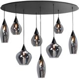 Hanglamp met 8-Lichts Rook Glas - 100cm - Ovaal - Glas - E14 Fitting - Cambio