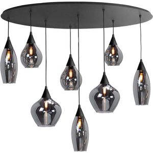 Hanglamp met 8-Lichts Rook Glas - 100cm - Ovaal - Glas - E14 Fitting - Cambio