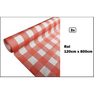 3x Tafelrol tafelkleed Boerenbont rood-wit 120cm x 800cm papier- ruit diner food festival eten fun thema feest party