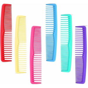Allecto Plus - Set van 6 kleurrijke haarkammen voor fijn en breed haar - Voor vrouwen, mannen en kinderen - Ontklitter kam - Rood, oranje, blauw, groen, paars, roze