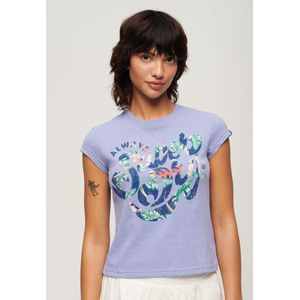 Superdry - Floral Scripted - T-shirt - Paars - Korte Mouwen