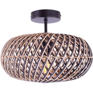 Rotan plafondlamp Stripes | 1 lichts | zwart / naturel | rotan / metaal | Ø 40cm | eetkamer / eettafel / woonkamer lamp | modern / landelijk design