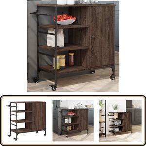 vidaXL Keukentrolley - Bruin Eiken - 87,5x38,5x84,5 cm Keuken Trolley - Houten Trolley - Kookeiland Trolley - Opslag Kar - Retro Trolley