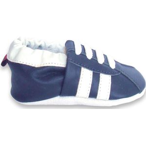Aapie babyslofjes - Sneaker blauw wit - slofjes voor baby, dreumes - leer - antislip - eerste loopschoentjes - maat S