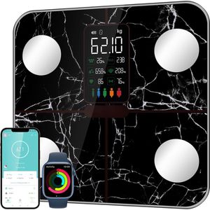 Azzuro Personenweegschaal met Lichaamsanalyse- Zwart-Marmer-Personenweegschaal- Digitaal-16 Metingen- Weegschalen- Incl.App-Slimme weegschaal-Precisie weegschaal