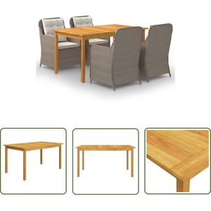 The Living Store 5-delige Tuinset bruin - Tuinbank - Tuintafel - Acacia Hout - Pe Rattan - Buitendiner