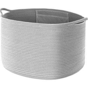 Laundry Basket, Storage Basket for Clothes, Bedding, Large D 50 x H 33 cm, Foldable Laundry Basket with 4 Pockets, Cotton Laundry Basket for Children's Room, Living Room, Laundry Baskets with