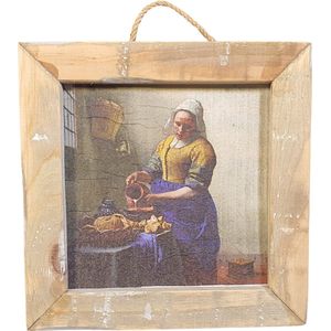 Houten tegel / Schilderijtje - Melkmeisje | Melk meisje | Milk maid | Art - Schilderij - Wooden tile - Woonaccessoires - Woonaccessoire - Wandhanger - Wand decoratie - Kunst - Schilderkunst - Artist - Decoratie - Landelijk - Sfeer - Plantjes - Living