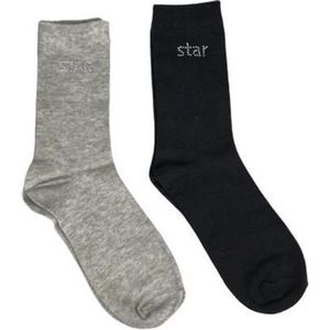 Sokken Star - Grijs / Zwart - Maat 39 / 42 - Set van 2 - Fashion Socks