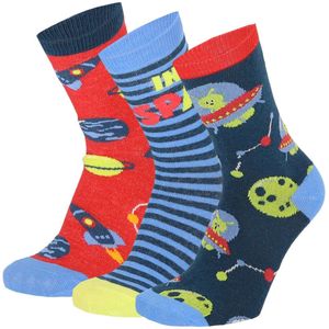 Leuke katoenen jongens sokken met print - 6 paar Apollo kousen met ruimtethema (ufo en alien) - maat 23/26 - multicolor - grappige multipack kindersokken