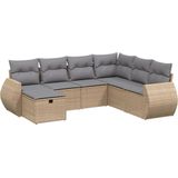 vidaXL - 7-delige - Loungeset - met - kussens - poly - rattan - gemengd - beige