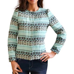 Designer Jacquard Blazer van Duitse Modehuis Ashley Brooke, Aqua-kleurrijk, Maat 38