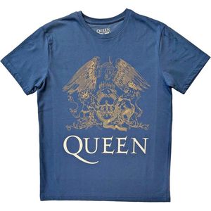 Queen - Crest Heren T-shirt - XL - Blauw