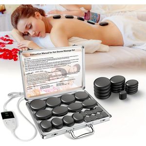 Hot Stone Massage Set met Elektrische verwarming- 20 Stuks - Professionele Massageset - Verlichting Van Spanning En Spierpijnmassage - Wellness thuis - Cadeauset