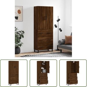 The Living Store Hoge Kast - Bruineiken - Bewerkt hout en metaal - 69.5 x 34 x 180 cm (B x D x H)