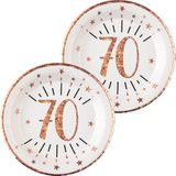 Verjaardag feest bordjes leeftijd - 20x - 70 jaar - rose goud - karton - 22 cm - rond