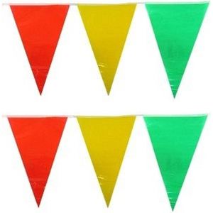Set van 6x stuks vlaggenlijn plastic carnaval party geel/rood/groen van 10 meter - Feestartikelen/versieringen