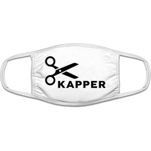 Kapper | werk | beroep | gezichtsmasker | bescherming | bedrukt | logo | Wit mondmasker van katoen, uitwasbaar & herbruikbaar. Geschikt voor OV