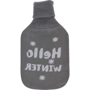 Warmwaterkruik met pluizig zachte gebreide hoes - wintermotief - 33 cm - 1 liter - lichto winter - grijs/wit .