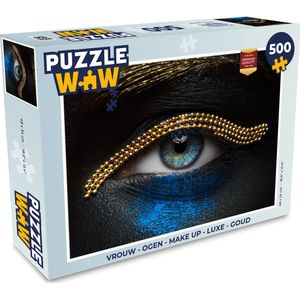 Puzzel Vrouw - Ogen - Make up - Luxe - Goud - Legpuzzel - Puzzel 500 stukjes