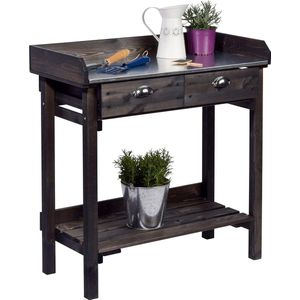 Design plantentafel met 2 laden, tuintafel met legplank, ompottafel van massief sparrenhout, bloementafel voor tuin, terras, balkon, 79 x 39 x 90 cm, zwart