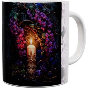 Kaars- Candle With Purple Flowers - Mok 440 ml