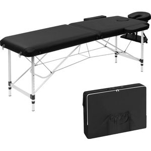 Massagebed - Inklapbare Fysiotherapiebank - Mobiele Massagetafel - Massagelstoel - Hoofdsteun - Draagbaar - Aluminium - 185x60 cm - Zwart