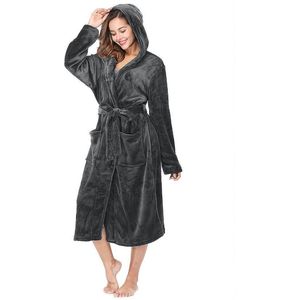 Dames badjas fleece/velours benyson met capuchon grijs S/M