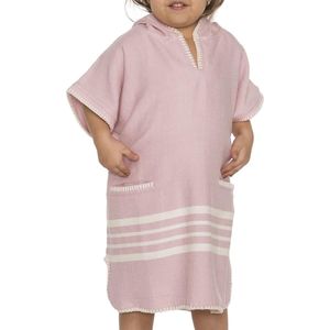 Kinder Strandponcho Hamam Rose Pink | maat 10-11 jaar | jongens/meisjes/unisex | sneldrogend | poncho (handdoek) kinderen met capuchon | zwemponcho | badcape/badponcho