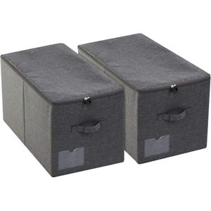 Opbergmand met deksel - Set van 2 - Stijf, opvouwbaar en wasbaar - Ruimtebesparende dozen voor beddengoed, kleding, boeken, fotoalbums - Zwart grijs