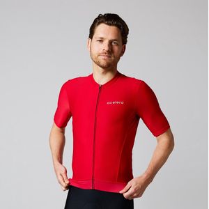Acelera Essential Wielershirt | Fietsshirt Heren Korte Mouw | Wielrenshirt | Fietskleding | Rood | Maat L