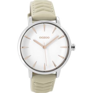 OOZOO Timepieces - Zilverkleurige horloge met zand leren band - C9505