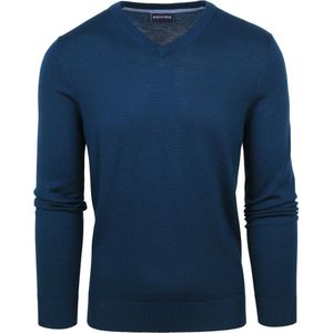 Suitable - Merino Pullover V-Hals Indigo Blauw - Heren - Maat M - Slim-fit