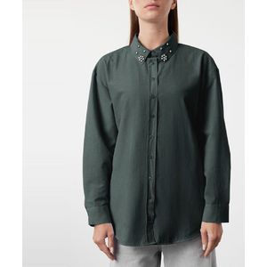 Trendyol Ecru Kraag Stenen Detail Oversize Geweven Shirt Tweeaw24Go00168