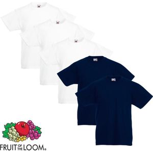 Fruit of the Loom Kinder t-shirts origineel wit/marineblauw maat 104 5 st