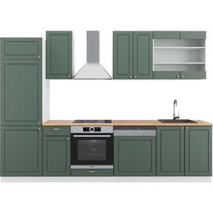 Vicco Fame-Line Complete keukeneenheid – 300 cm , WB Eik Groen-Goud Landhuis/Wit , WB Eik