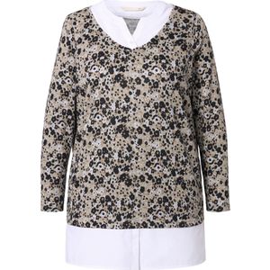 MIAMODA - Dames - 2-in-1 trui A-lijn fein bloembreisel blouse inzetstuk - Grijsbeige - Maat 42