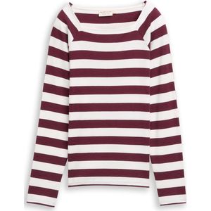 TOM TAILOR - Shirt - Bordeaux/Wit - Lange Mouwen - Recht Model